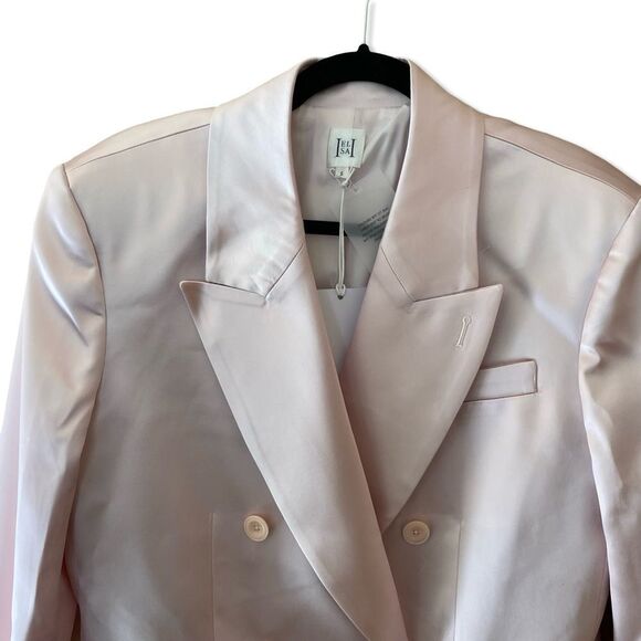 FINAL price HELSA Heavy Satin Double Breasted Jacket pale pink blazer Revolve L - Picture 6 of 15